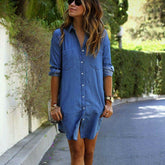 Summer Mini Denim Jeans Dress 2019 New Fashion Ladies Casual Long Sleeve V Neck Loose Top Blouse Shirt Dress